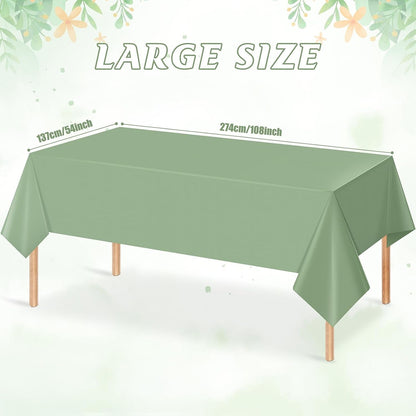3Pack Sage Green Plastic Tablecloths for Rectangle Tables, Light Green Disposable Tablecloth, Waterproof Sage Green Table Cover for Birthday Bridal Wedding Baby Shower Party Decorations, 54 X 108Inch2
