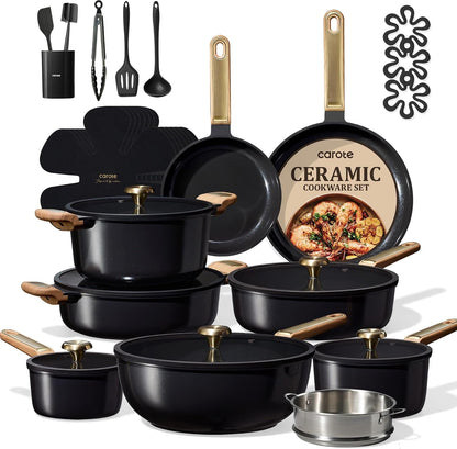 31Pcs Ceramic Cookware Sets, Pots and Pans Set, with Wok | Healthy Kitchen Cooking, Utensils Included, Dishwasher Safe, Easy to Clean, Even Heating, PFAS FREE1