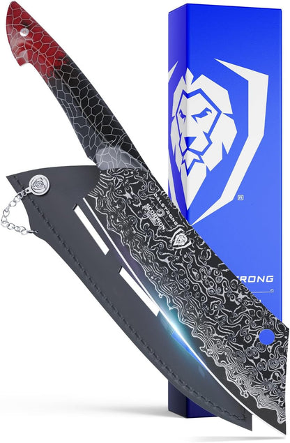 8" Crixus Chef & Cleaver Hybrid — V12 Ultra™ Japanese Steel — Hardest Build — for Bone-In Cuts & Chef Work — Black & Red Damascus, Honeycomb Handle, Scorpion, Customer Support1