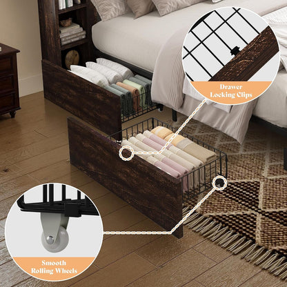 45'' Farmhouse Queen Bed Frame with Headboard & Storage, Walnut5