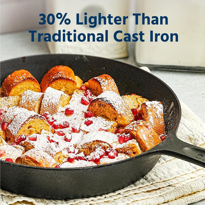 10 Inch Lightweight Pre-Seasoned Cast Iron Skillet, Smooth Fry Pan | Non-Stick Polished Skillet Use with an Oven, Stove, Grill, or Campfire, Handcrafted, Pfas-Free, Non-Toxic, Easy to Clean5