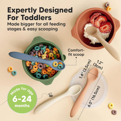 Silicone Baby Spoons Self Feeding 6-12 Months, 3-Pack (Slate) | Large Scoop, Baby Led Weaning Utensils, First Food Training Spoon, Toddler, Kids Eating Essential, Dishwasher-Safe, Bpa-Free2