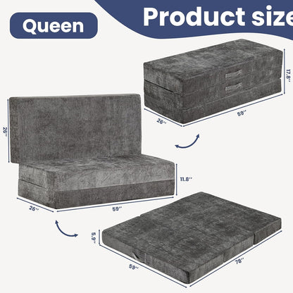 Cool & Breathable Chenille 6 Inch Memory Foam Foldable Futon Sofa Bed with Handles & Non-Slip Bottom, Covertible Sofa Bed for Guest, Camping, Dorm2