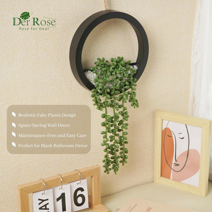 2 Pack 16" Artificial Hanging Plants in Black Pots for Wall Decor | Hanging Succulents Plants，Faux String of Pearls Plants,Great for Bathroom Bedroom Living Room Boho Wall Decor，Fresh All Year4