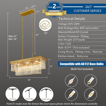 Gold Crystal Chandeliers for Dining Room，9-Lights L28 Inch5