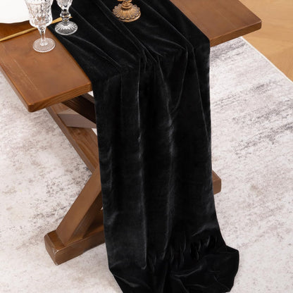 Black Velvet Table Runner Cloth Fall Luxurious Wedding Party Decor3