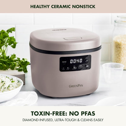 Advanced Rice Cooker, 4-Cups Uncooked/8-Cups Cooked, Removable Nonstick Ceramic Pfas-Free Pot, White & Brown Rice, Family Sized, Quick Cook in 25Mins, 6 Presets, Fuzzy Logic Tech, Clay2