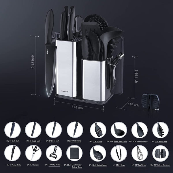 Kitchen Utensils Set,18-Piece Cooking Utensils and Knife Set,Black7