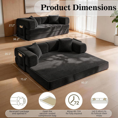 Futon Sofa Bed Boneless Couch for Living Room,Pull Out Couch with Sleeper Sofa,Day Bed Couch with Storage Pocket,Removable Corduroy with 2 Pillow3