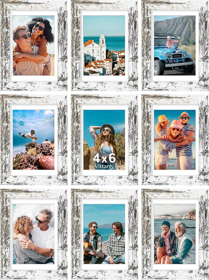 4X6 Picture Frames Set of 9, Wall & Tabletop, Distressed White1