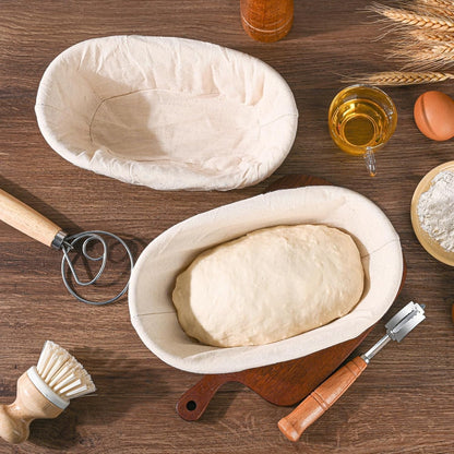 " Premium round Bread Banneton Basket with Liner - Perfect Brotform Proofing Basket for Making Beautiful Bread (10"" Oval (2X Count))"5