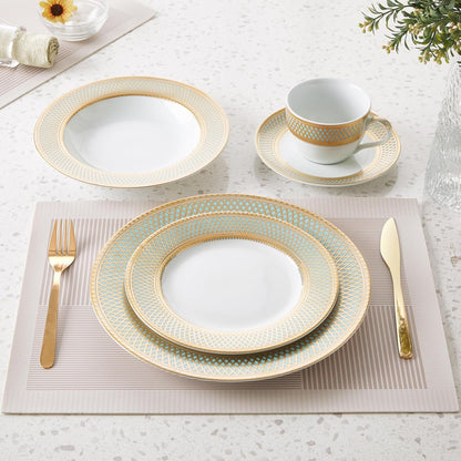 Porcelain Dinnerware Set with Real Gold Trim (Geometric Pattern, Service for 8)2