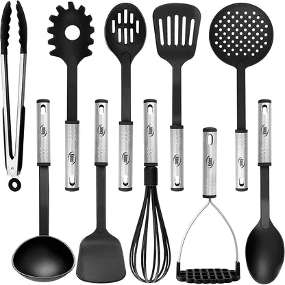 Kitchen Utensils Set, 10 Nylon Stainless Steel Cooking Utensils, Non Stick and Heat Resistant Cookware Set New Chef'S Gadget Tools Collection1