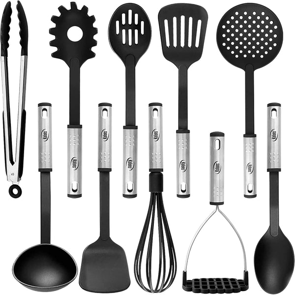 Kitchen Utensils Set, 10 Nylon Stainless Steel Cooking Utensils, Non Stick and Heat Resistant Cookware Set New Chef'S Gadget Tools Collection1
