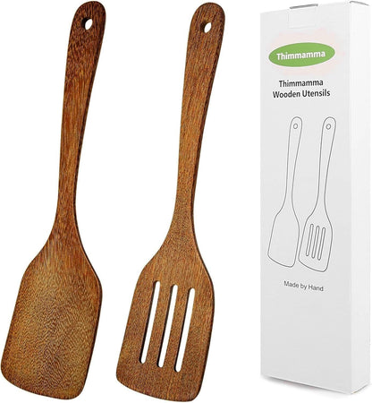 Wooden Spatula for Cooking 12 Inches Wood Spatula Slotted Turner Cooking Utensils for Nonstick Cookware, Kitchen Spatulas for Fish, Eggs, Pancakes, 2 Pack1
