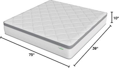 Twin Size Mattress, 10 Inch Hybrid Mattress in a Box, Comfort Sleep|Pocket Innerspring Pillow Top Mattresses for Motion Isolation, Pressure Relief & Edge Support, Medium Firm, Certipur-Us2