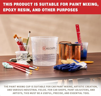 12 Pcs Cups and 4 Lids 160 Oz Graduated Paint Mixing Cups 5 Quart Disposable Clear Paint Mixing Bucket Plastic Epoxy Measuring Cups with Ratios on Side of Cup for Resin, Epoxy, Art4