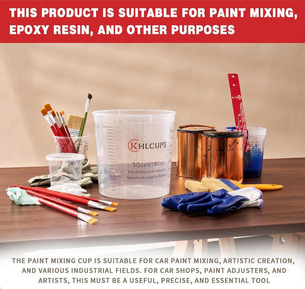 12 Pcs Cups and 4 Lids 160 Oz Graduated Paint Mixing Cups 5 Quart Disposable Clear Paint Mixing Bucket Plastic Epoxy Measuring Cups with Ratios on Side of Cup for Resin, Epoxy, Art4