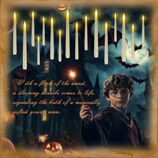 10PCS Floating Candles with Wand Remote, Magic Hanging Candles with String, Flickering Warm Light Halloween Floating Candles for Halloween Christmas Birthday Party Decor3