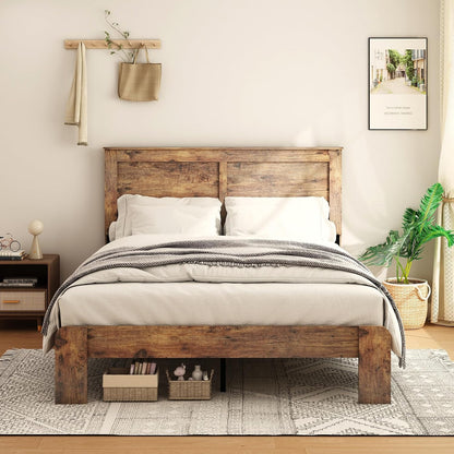 Wood Full Size Bed Frame with Headboard and Footboard, Dark Brown3