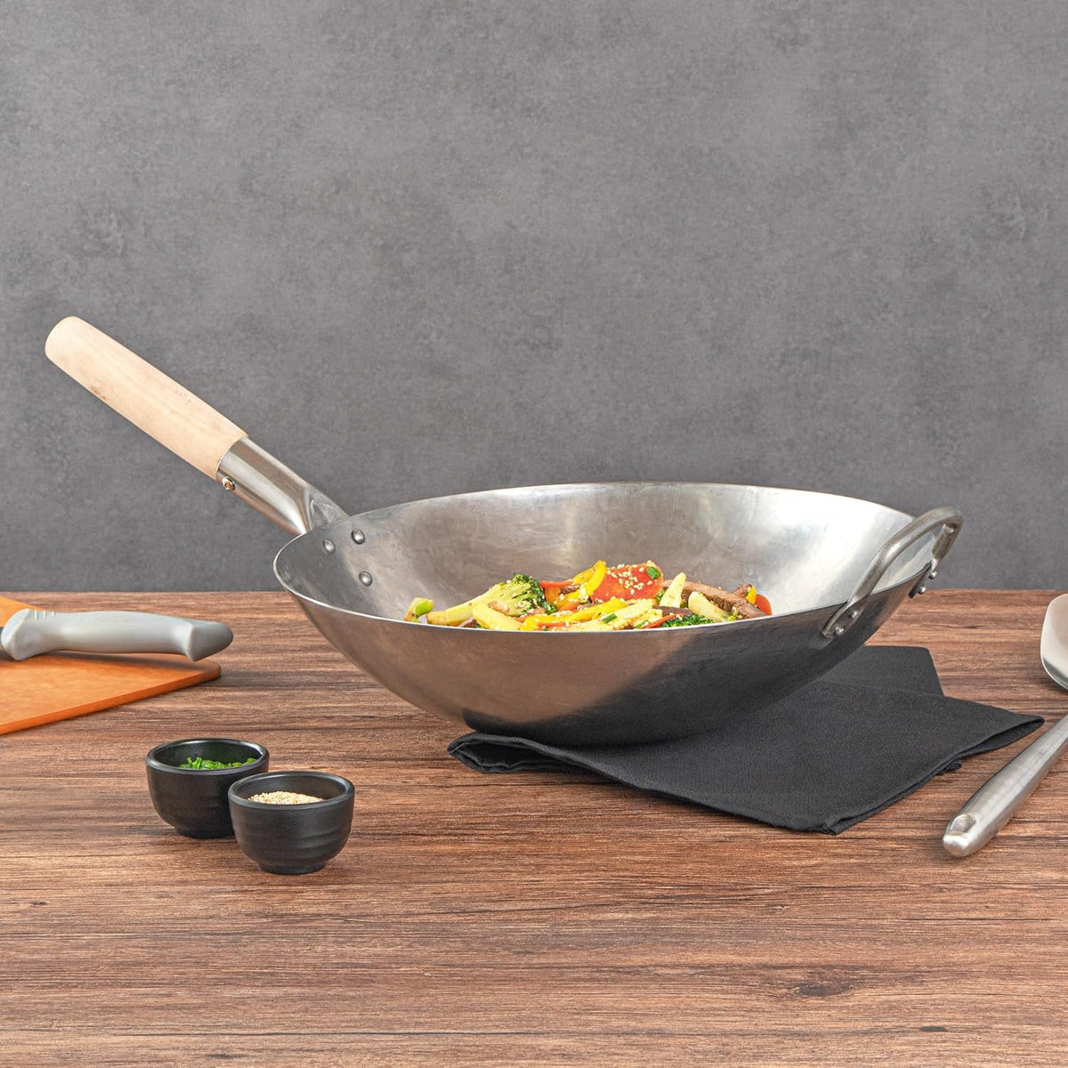 carbon-steel-wok-1-pack-of-14-inch-heavy-duty-stir-fry-pan-silver-hand-hammered-wok-efficient-maneuvering-steel-helper-handle-uniform-heat-distribution-asian-cooking