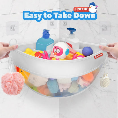 4.32 Gallons Corner Mounted Bath Toy Storage Holder, Mesh Shower Caddy for Bathtub Organizer, Quick Dry Holder4