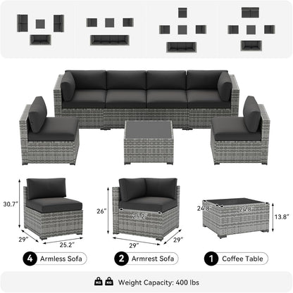 7-Piece Patio Furniture Set, Wicker Outdoor Furniture with Thick Cushions2