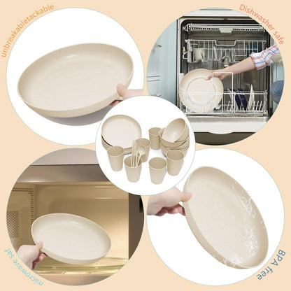 Wheat Straw Dinnerware Sets - 42 Piece Unbreakable Dinnerware Sets for 6, Kitchen Plates and Bowls Set, Lightweight Camping Plates Cups and Bowls Set.Dishwasher Microwave Safe Dinnerware5