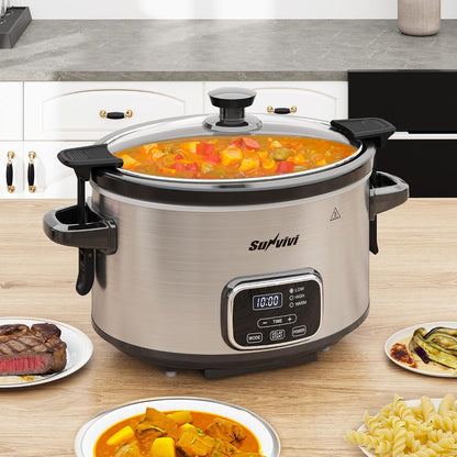 4QT Programmable Slow Cooker with Locking Lid, Removable Ceramic Pot, 3 Heating Settings & Timer, Dishwasher-Safe, Stainless Steel5