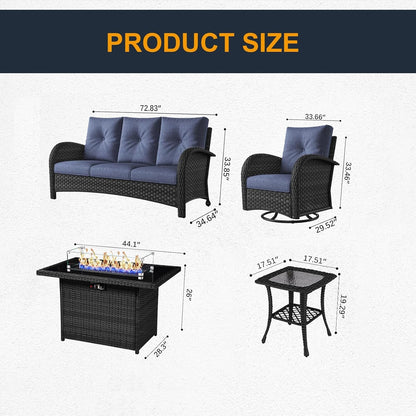 5 Pieces Outdoor Wicker Patio Swivel Rocking Chairs, All Weather Wicker Conversation Set with 44" Fire Pit Table7