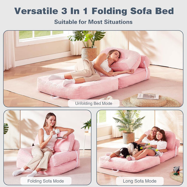 Futon Sofa Bed Chair - Convertible Sleeper Bed for Small Space, No Assembly Required, Space-Saving, Breathable & Sweat-Wicking for Post-Workout Recovery, Yoga Stretch, Lounging, Gaming, Naps3