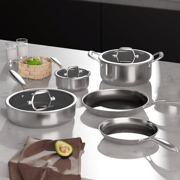Hybrid Stainless Steel Cookware Set, 8Pcs Pots and Pans Set | Hybrid, Non Stick, Non Toxic, PFOA Free, Induction Compatible, Oven and Dishwasher Safe, Stay-Cool Handles9