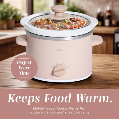 2QT Mini Electric round Slow Cooker - Adjustable Settings, Removable Stoneware Pot, Tempered Glass Lid, Dishwasher Safe, Cool-Touch Side Handles, Dusty Rose6
