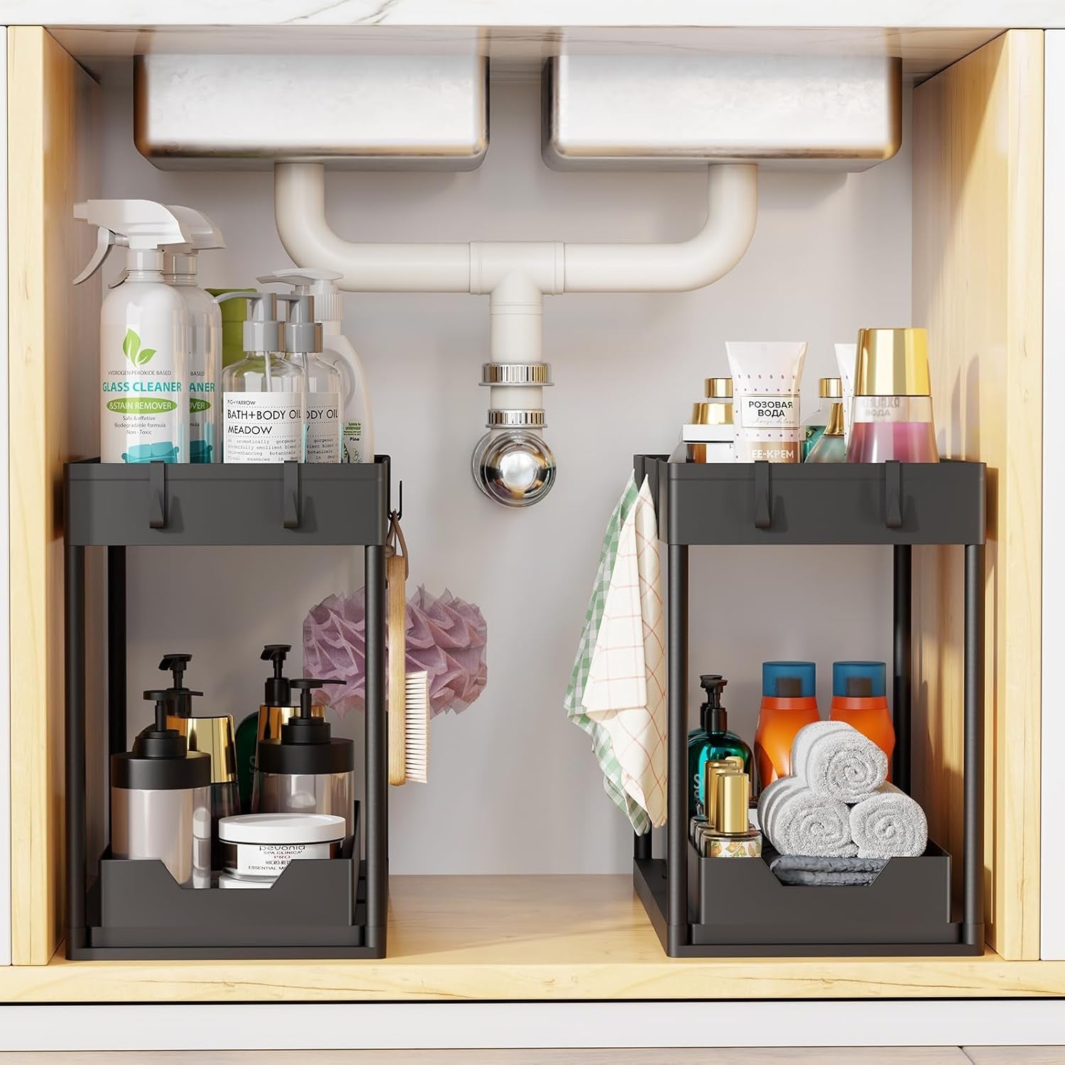 under-sink-organizer-2-pack-sink-pull-out-sliding-storage-cabinet-2-tier-under-shelf-organizer-for-kitchen-bathroom-black