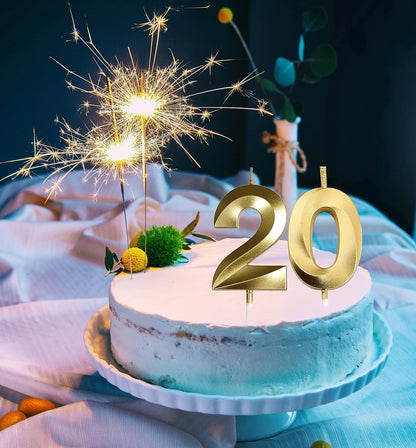 2 in Gold 20 Birthday Candles,20Th Birthday Decorations for Girls Boys6