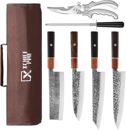 Japanese Knife Set with Bag, Hand Forged High Carbon Steel Chef Knives1