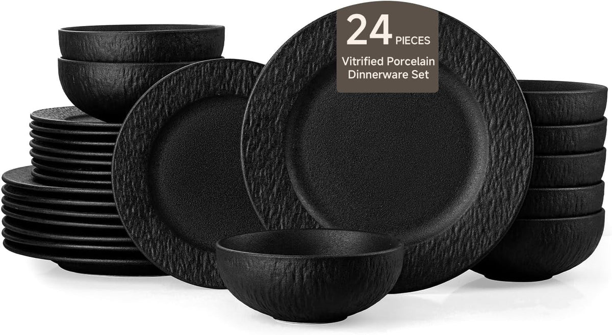 black-dinnerware-sets-24-piece-plates-and-bowls-sets-matte-marble