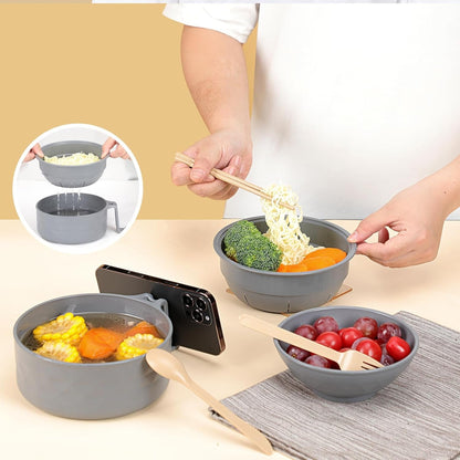 Microwave Ramen Cooker,Ramen Bowl with Chopsticks and Spoon,For Office College Dorm Room Essentials Instant Lunch Ideal for Shin and Buldak Noodle on the Go, Dishwasher-Safe,Bpa-Free. (Gray)3
