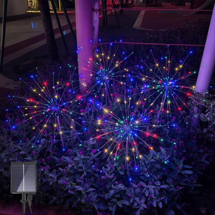 Solar Garden Firework Lights Outdoor, 4 Pack 360 LED 8 Lighting Modes Waterproof Landscape Decorative Sparklers Twinkling Starburst Lights for Yard Pathway Walkway Christmas, Colorful+2
