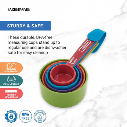 5-Piece Measuring Cup Set with Coffee Scoop, Durable Plastic Nesting Measuring Cups with Easy-Read Markings, Bpa-Free, Dishwasher Safe2