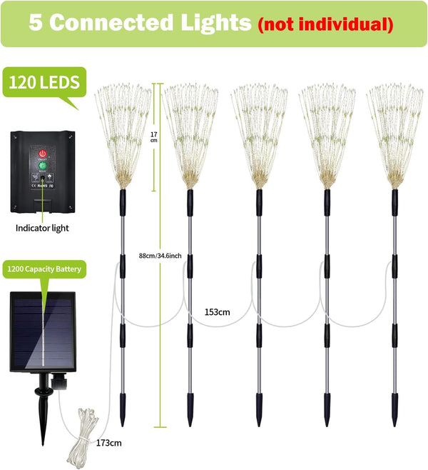 Solar Garden Lights, Outdoor Firework Lights, 5 Pack 120 LED Decorative Stake with Remote, 8 Modes DIY Landscape Light Waterproof Lamps for Walkway Pathway Backyard Lawn6