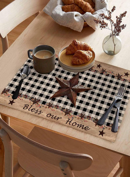Placemats for Dining Table Set of 4 Western Texas Star and Primitive Berries Country Wooden Plank Table Mats for Home Kitchen Restaurant Independence Day Party Decoration,Washable3