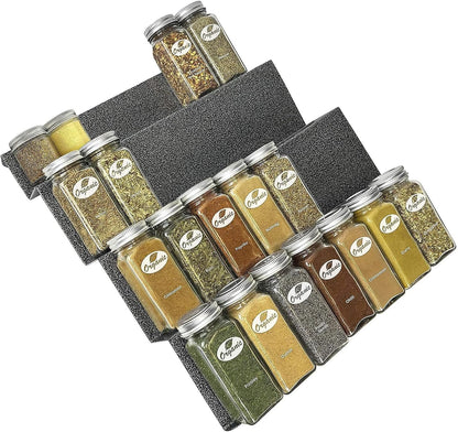 ® Spice Drawer Organizer - Heavy Gauge Steel 4 Tier Rack - Drawer Insert Tray for Jars, Herbs and Seasoning - Kitchen Cabinet Storage - Silver Metallic, Large1