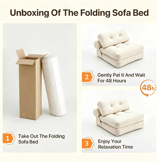 Ultra Lightweight Folding Sofa Bed, Convertible Fold Out Sleeper Chair with Pillow & Lumbar Back Support, Portable Comfy Floor Lounge Boneless Couch for Living Room, Bedroom, Beige8