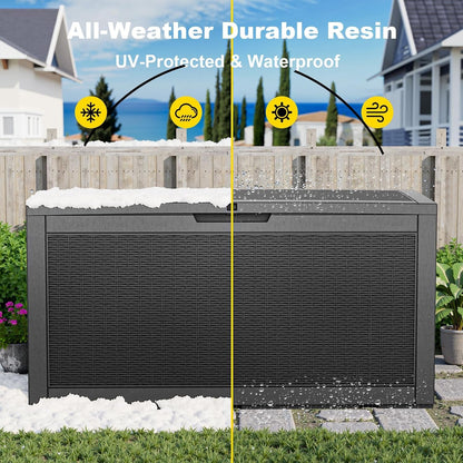 150 Gallon Resin Deck Box, Lockable Patio Outdoor Storage Box for Furniture, Garden Tools and Tools Storage, Waterproof outside Storage Boxes - Black4