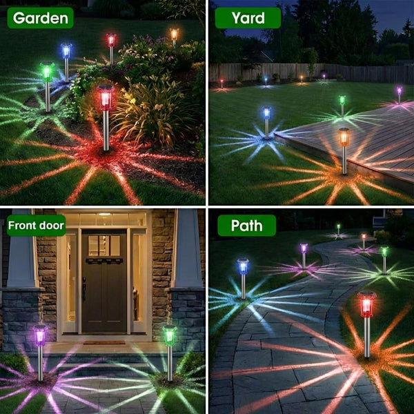 Solar Outdoor Lights, 10 Pack Solar Pathway Lights Outdoor Waterproof, Stainless Steel Stake Lighting for Garden Yard Path Walkway Driveway Patio Lawn outside Decor,Color Changing3