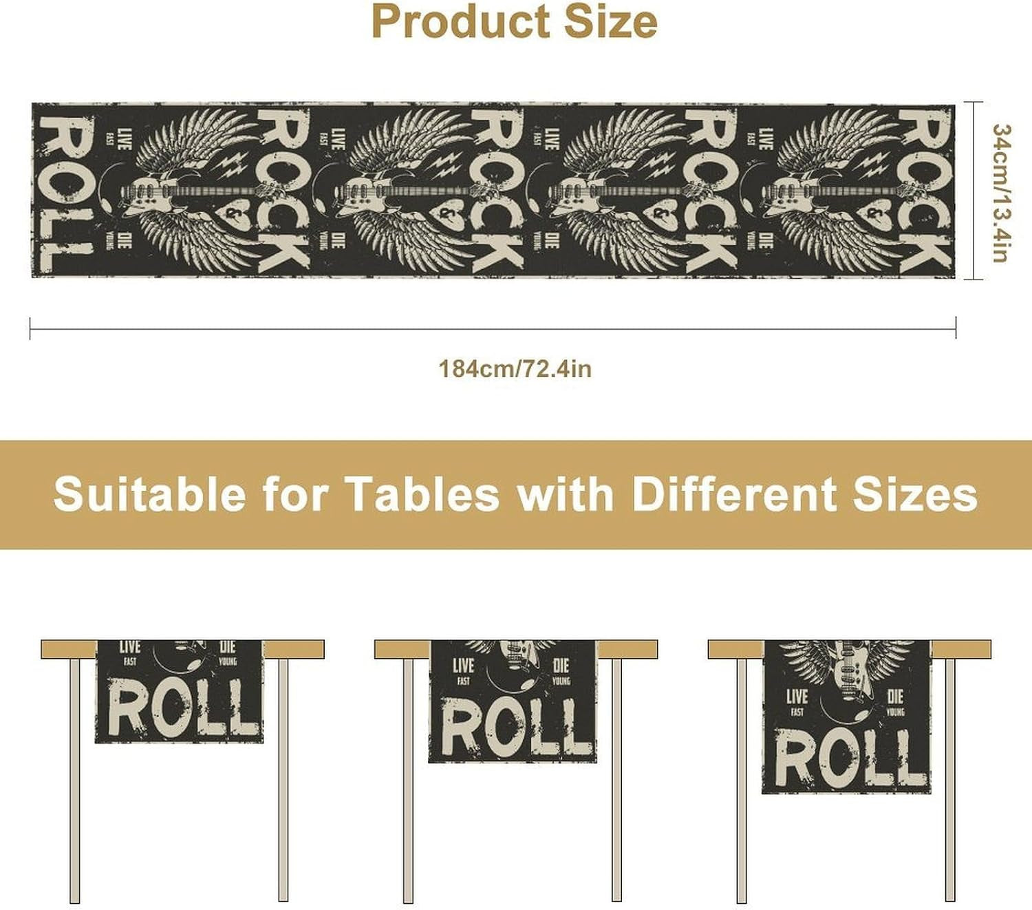 rock-music-table-runner-rock-and-roll-electric-guitar-black-music-character-theme-table-runner-for-kitchen-dinning-decor-home-wedding-party-holiday-13x60-inch