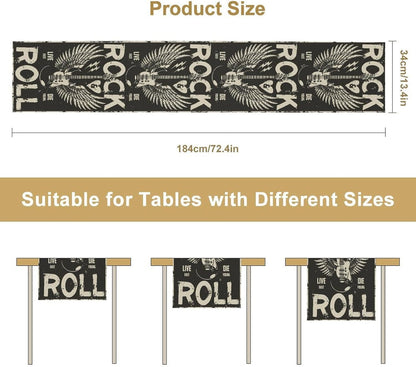 Rock Music Table Runner, Rock and Roll Electric Guitar Black Music Character Theme Table Runner for Kitchen Dinning Decor Home Wedding Party Holiday, 13X60 Inch2