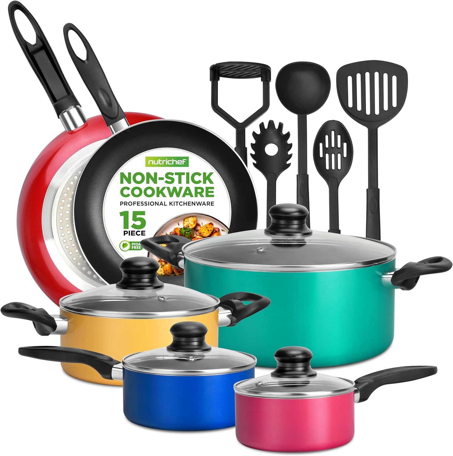 15-piece-non-stick-kitchen-cookware-set-pfoa-pfos-free-colorful-heat-resistant-lacquer-w-saucepot-frying-pans-oven-pot-lids-5-utensil-nccwcor15
