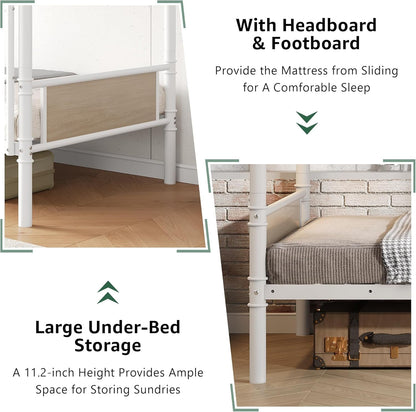 Metal Bunk Bed Twin over Twin, Industrial Bunkbeds Heavy Duty Bed with Safety Guard Rails and Space-Saving Design, Steel Bed for School, Bedroom (White)6